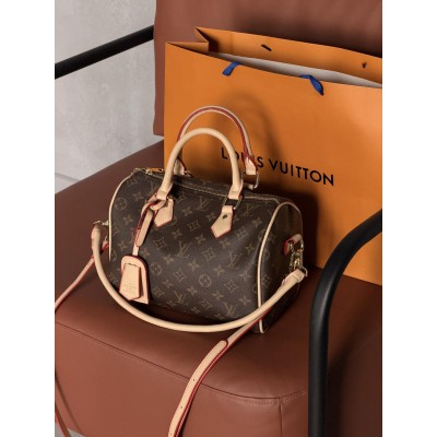 Жіноча сумка Louis Vuitton Speedy 25 барильце коричневе + світлий беж через плече Луї Віттон Жіноча сумка Louis Vuitton Speedy 25 барильце коричневе + світлий беж через плече Луї Віттон