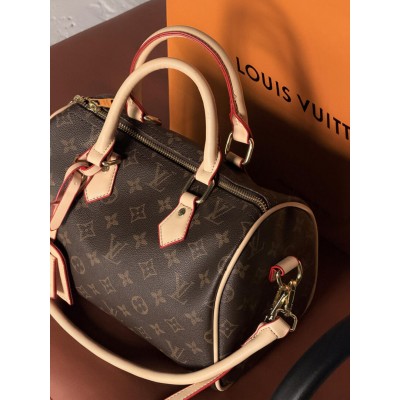 Жіноча сумка Louis Vuitton Speedy 25 барильце коричневе + світлий беж через плече Луї Віттон