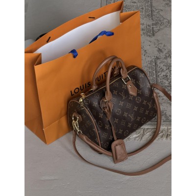 Жіноча сумка Louis Vuitton Speedy 25 барильце коричневе + карамель через плече Луї Віттон Жіноча сумка Louis Vuitton Speedy 25 барильце коричневе + карамель через плече Луї Віттон