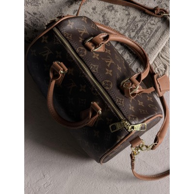 Жіноча сумка Louis Vuitton Speedy 25 барильце коричневе + карамель через плече Луї Віттон