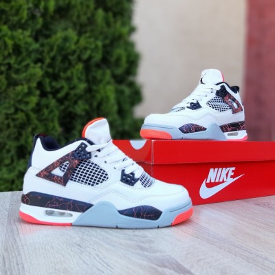 Nike Air Jordan 4 Білі з чорним з червоним, Розмір 41