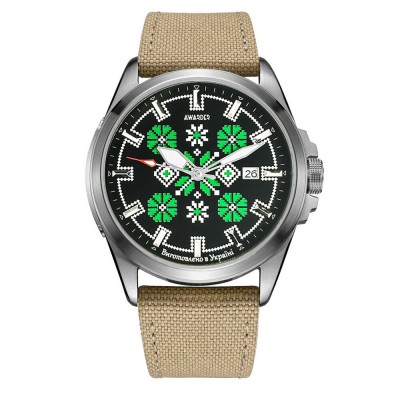 Awarder Embroidery Silver-Green Khaki Automatic 10ATM Awarder Embroidery Silver-Green Khaki Automatic 10ATM