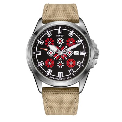 Awarder Embroidery Silver-Red Khaki Automatic 10ATM Awarder Embroidery Silver-Red Khaki Automatic 10ATM