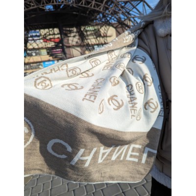 Палантин Chanel Жіночий Шарф двосторонній Шанель білий мокко