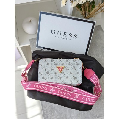 Сумка женская белый + малиновый Guess Гесс кросс-боди мини лого Сумка женская белый + малиновый Guess Гесс кросс-боди мини лого