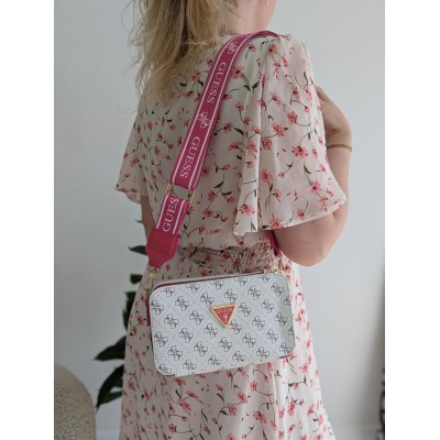Сумка жіноча білий + малиновий Guess Гесс крос-боді міні лого