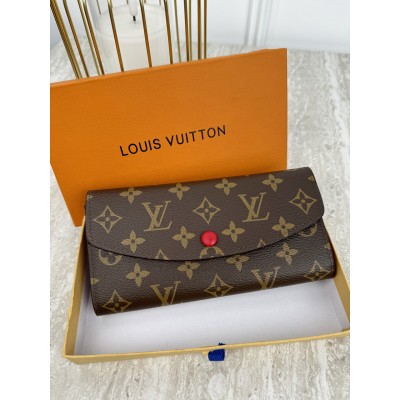 Жіночий гаманець Louis Vuitton коричневий+ червоний конверт великий Луї Віттон