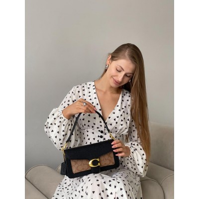 Жіноча сумка Coach Tabby чорно-бежевий коуч через плече