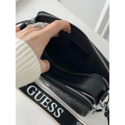 Сумка жіноча чорний стьобаний Guess Гесс крос-боді