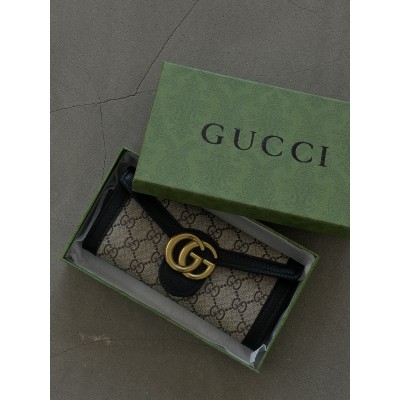 Гаманець жіночий Gucci Marmont чорний великий з коробкою Гуччі
