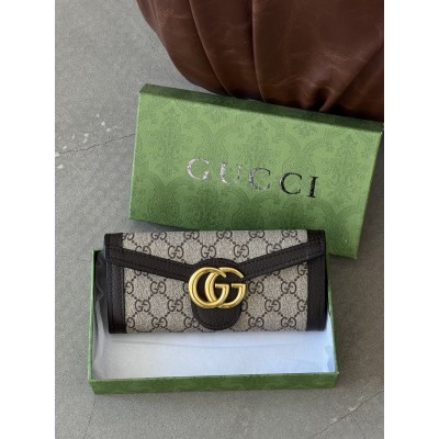 Гаманець жіночий Gucci Marmont великий шоколадний з коробкою Гуччі
