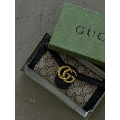 Гаманець жіночий Gucci Marmont чорний великий з коробкою Гуччі