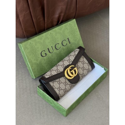 Гаманець жіночий Gucci Marmont великий шоколадний з коробкою Гуччі