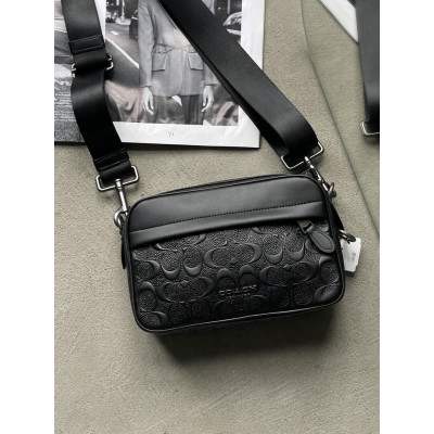 Чоловічі сумки COACH GRAHAM CROSSBODY через плече чорний стьобаний Коуч