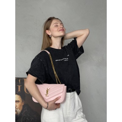 Женская сумка Yves Saint Laurent Loulou  leather bag через плечо розовый Лоран Medium size