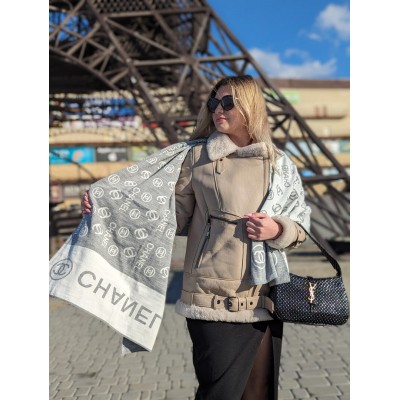 Палантин Chanel Жіночий Шарф двосторонній Шанель сірий