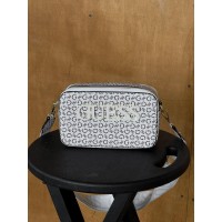 Сумка жіноча кремовий на широкому ремені Guess big logo Гесс крос-боді