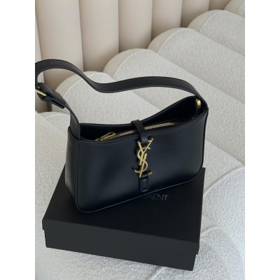 Жіноча сумка Yves Saint Laurent Le 5 A 7 гладкий YSL Ів Сен Лоран чорний золото клатч