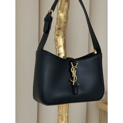 Жіноча сумка Yves Saint Laurent Le 5 A 7 гладкий YSL Ів Сен Лоран чорний золото клатч