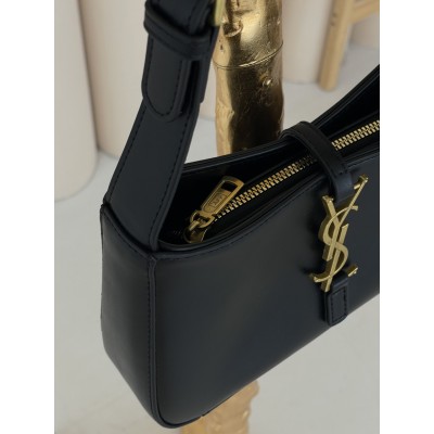 Жіноча сумка Yves Saint Laurent Le 5 A 7 гладкий YSL Ів Сен Лоран чорний золото клатч
