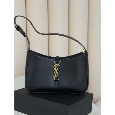 Жіноча сумка Yves Saint Laurent Le 5 A 7 гладкий YSL Ів Сен Лоран чорний золото клатч