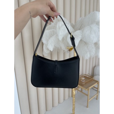 Жіноча сумка Yves Saint Laurent Le 5 A 7 гладкий YSL Ів Сен Лоран чорний золото клатч