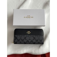 Кошелек Coach Signature Accordion Zip Wallet, Коуч женский большой черный