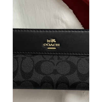 Гаманець Coach Signature Accordion Zip Wallet, Коуч жіночий великий чорний