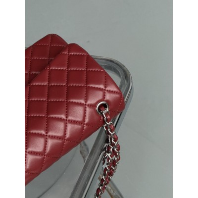 Сумка жіноча клатч через плече Chanel Classic Double Flap Bag PREMIUM Шанель червоний срібло