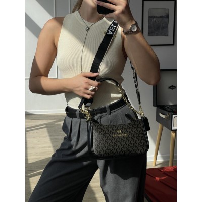 Сумка женская Michael Kors Jet Set Charm темно коричневый на широком ремне Майкл Корс