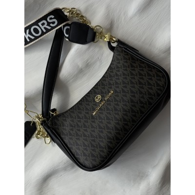 Сумка женская Michael Kors Jet Set Charm темно коричневый на широком ремне Майкл Корс