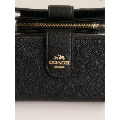 Кошелек женский Coach черный стеганый книжка LUX Коуч