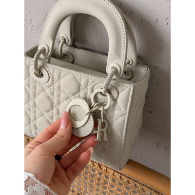 Сумка жіноча Christian Dior Lady My ABCBag через плече молочний/сірий матовий Small Діор (Premium)