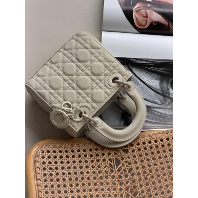 Сумка жіноча Christian Dior Lady My ABCBag через плече молочний/сірий матовий Small Діор (Premium)