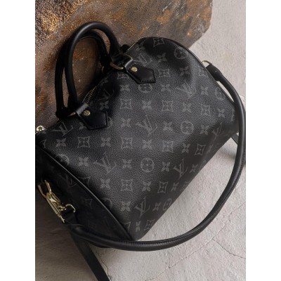 Жіноча сумка Louis Vuitton Speedy 25 барильце чорне через плече Луї Віттон
