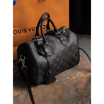 Жіноча сумка Louis Vuitton Speedy 25 барильце чорне через плече Луї Віттон Жіноча сумка Louis Vuitton Speedy 25 барильце чорне через плече Луї Віттон