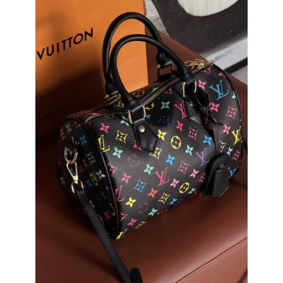 Женская сумка Louis Vuitton Speedy 25 бочонок черный моногам через плечо Луи Виттон