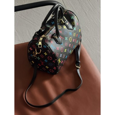 Женская сумка Louis Vuitton Speedy 25 бочонок черный моногам через плечо Луи Виттон