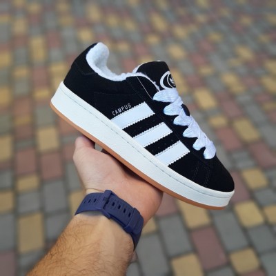 Adidas CAMPUS Чорні з білим на бежевій ступні, Розмір 39