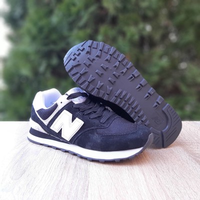 New Balance 574 Classic черные с белым (белая пятка), Размер 39
